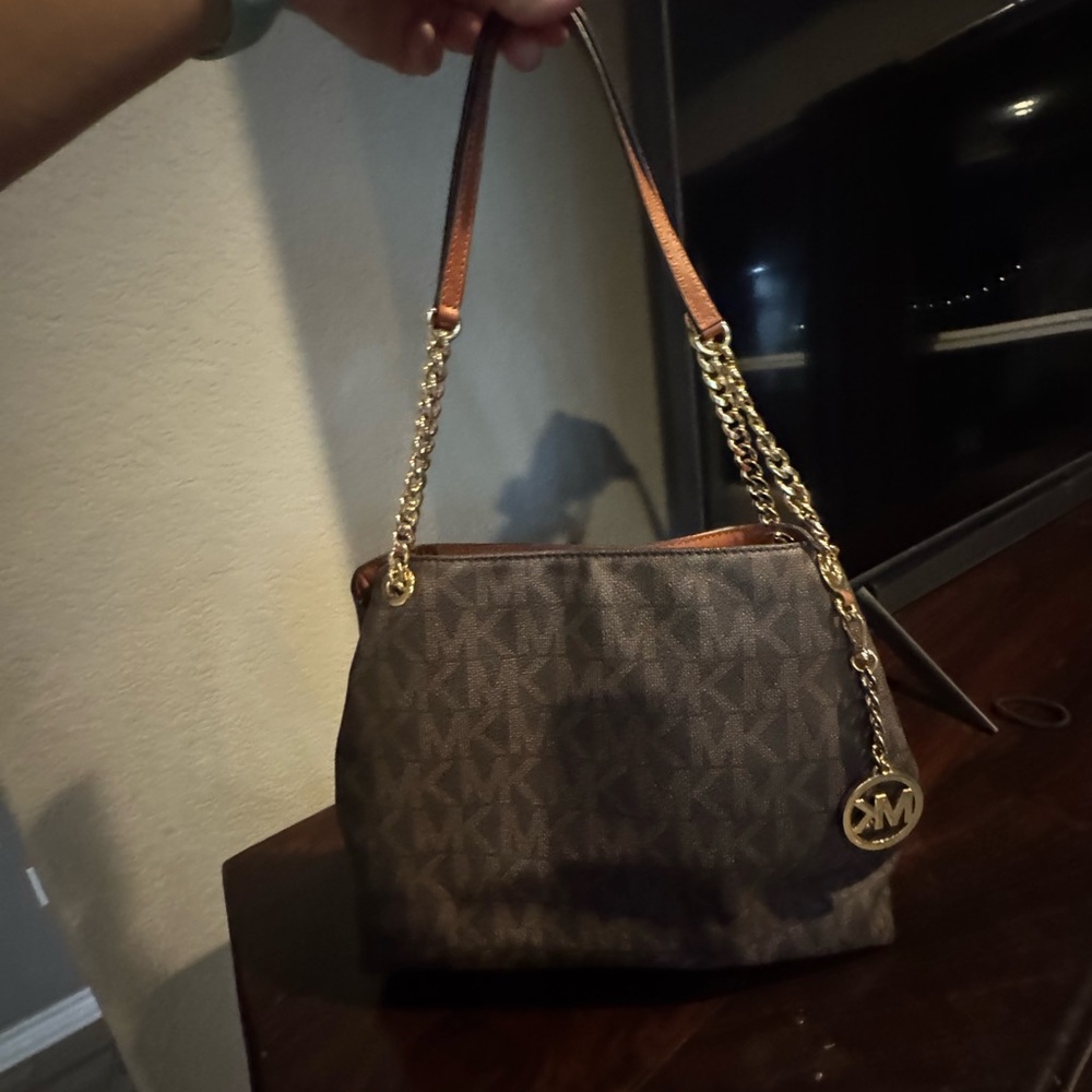 Michael Kors Brown Shoulder Bag with Gold Accents